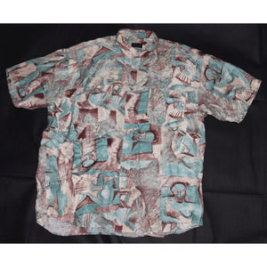 Bocci Men's Short Sleeve Button Front 100% Silk Shirt Size XL‎